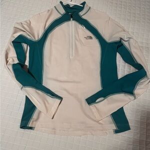 The North Face Women's Cream and Teal Long Sleeve Top